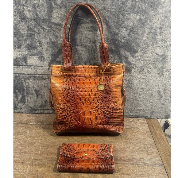 Brahmin Melbourne Croc Embossed Leather Shoulder Bag Tote Satchel & Wallet - Picture 1 of 13